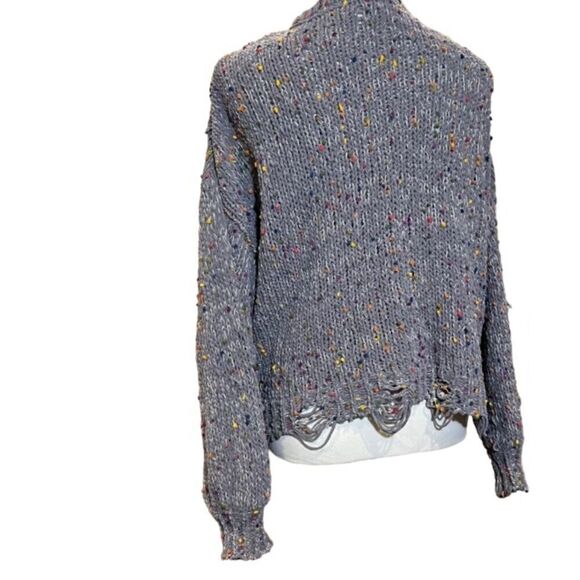 POL Distressed Confetti Sweater Gray White Multicolor Boho Hipster Size Large - Picture 5 of 9